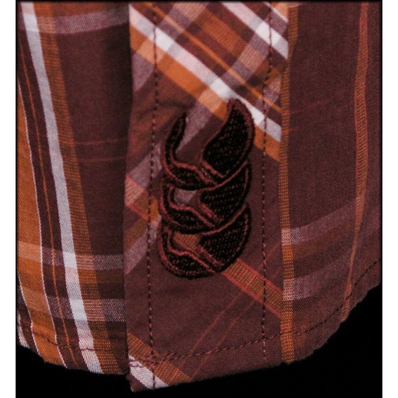 Canterbury of New Zealand Mens Western Plaid Shirt XL Burgundy Orange Red NEW - Picture 5 of 7